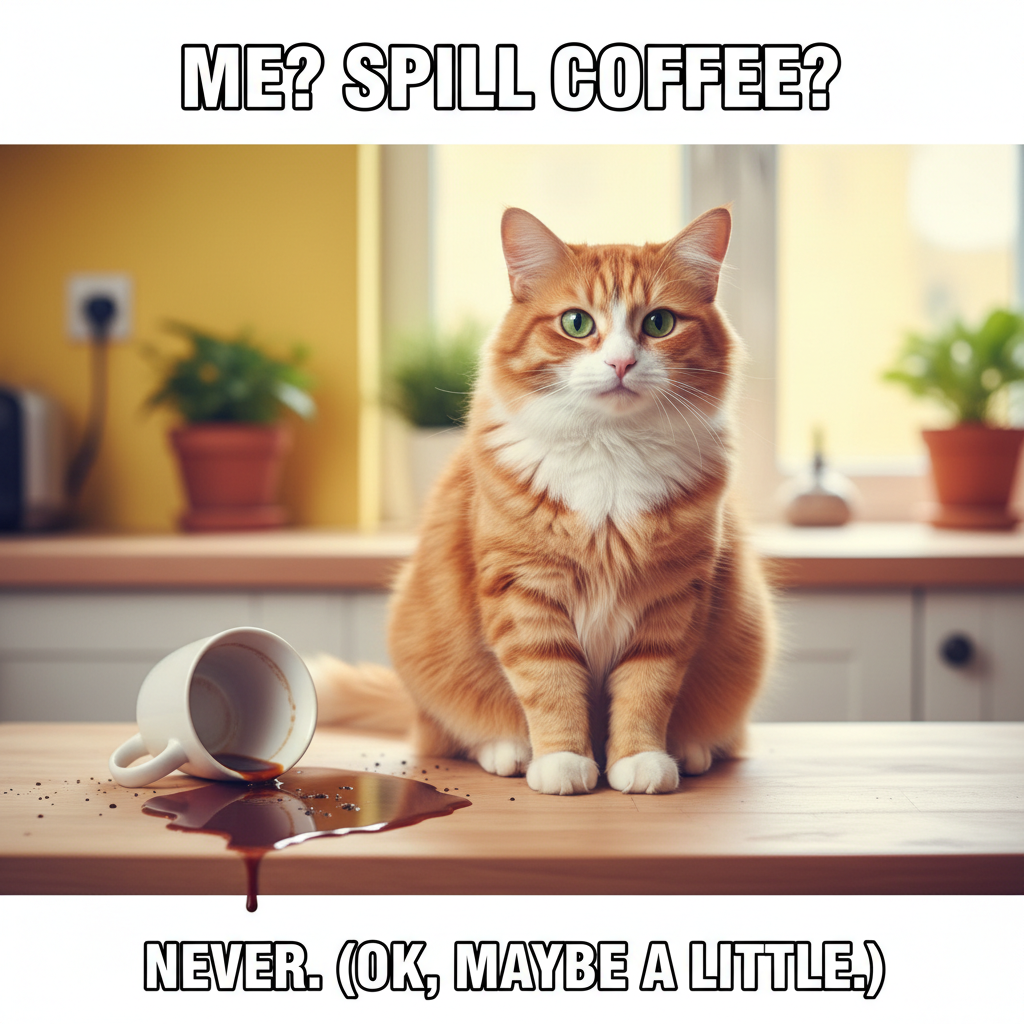 My cat just knocked my coffee over, then looked at me like *I* was the problem. The AUDACITY.