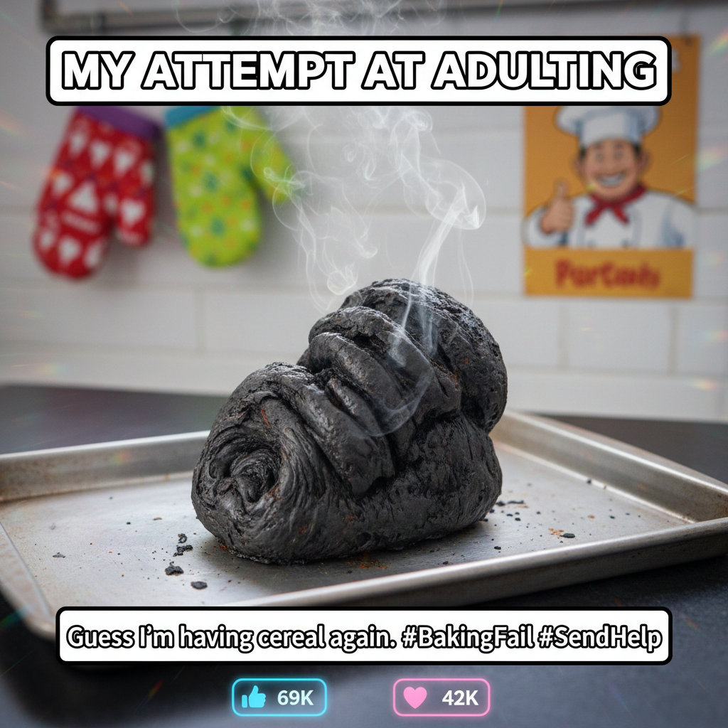 Tried to bake bread, ended up with a charcoal briquette. Send help & fire extinguishers.