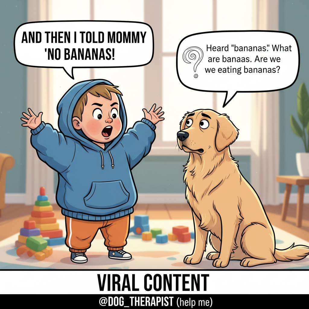 My toddler just explained the plot of Frozen 2 to the dog. The dog looks confused.