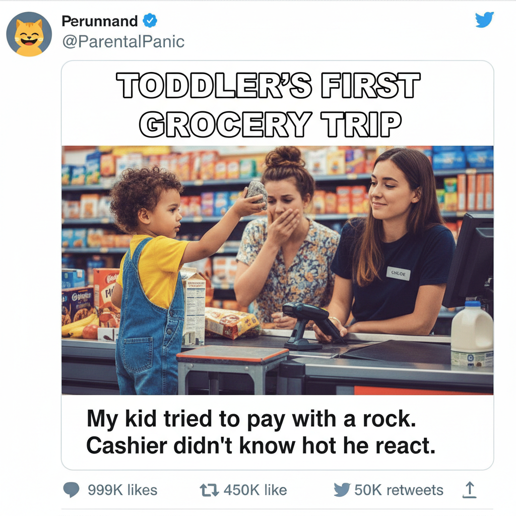 My toddler just tried to pay for groceries with a rock. Peak capitalism, folks.
