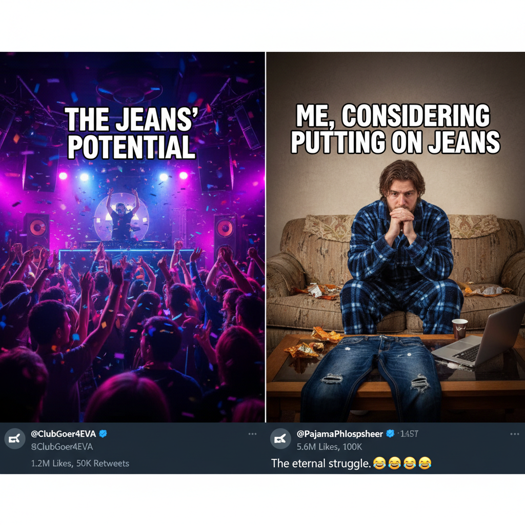 Friday night plans: clubbing. Friday night reality: debating if I should put on real pants.