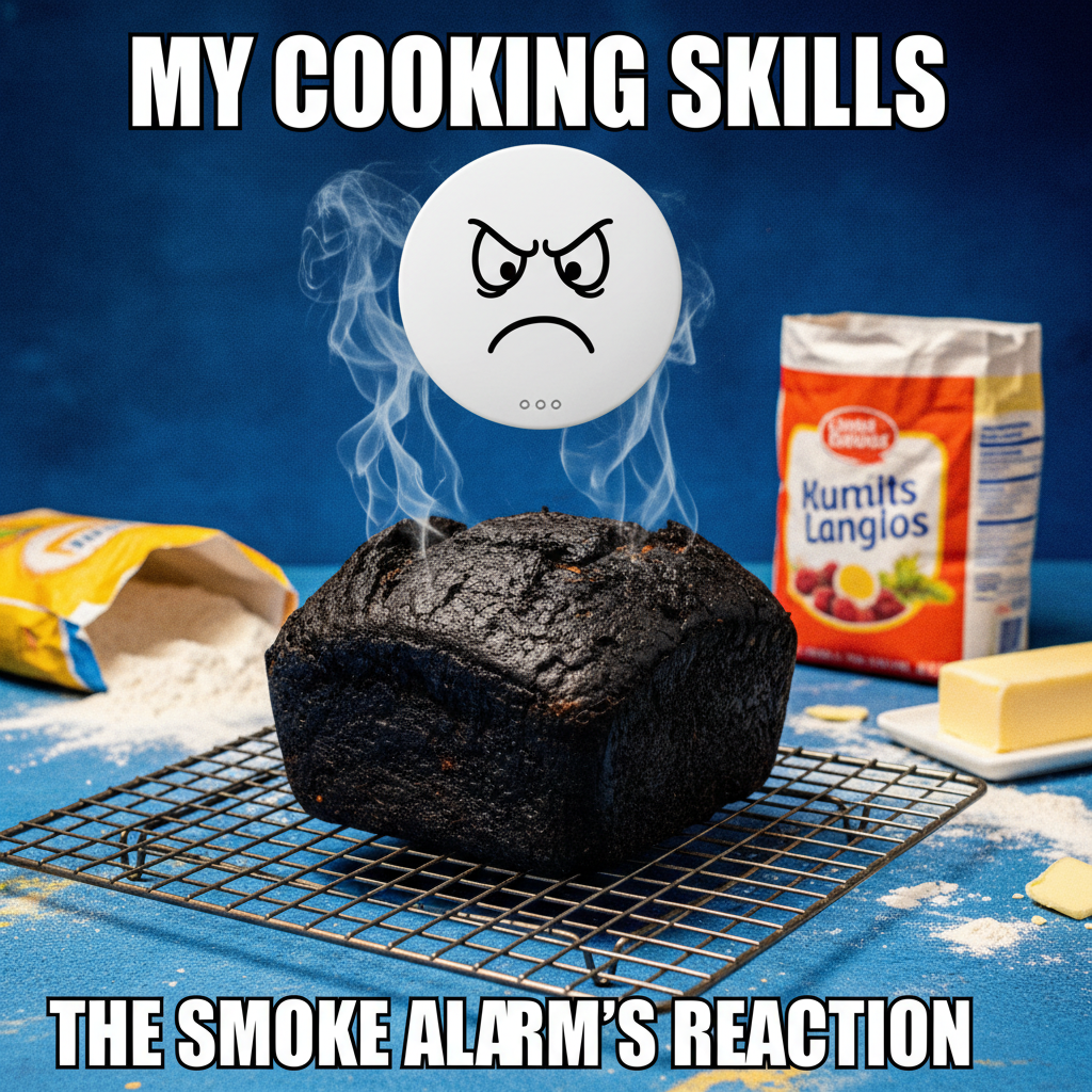 Attempted to bake bread. Ended up with a charcoal briquette. My smoke alarm is judging me.
