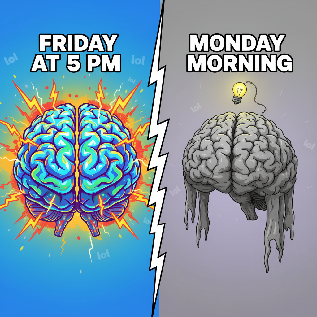 My brain on Monday morning vs. my brain on Friday at 5 PM