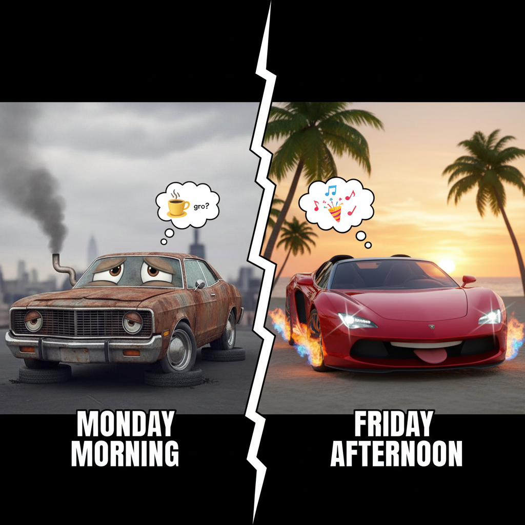 My car on Monday morning vs. Friday afternoon