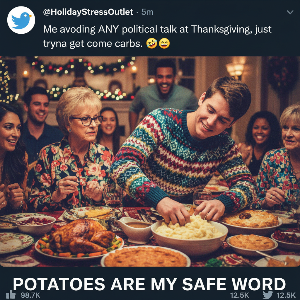 Aunt Carol asking why I'm still single at holiday dinner. Just pass the mashed potatoes, please. #FamilyDinner