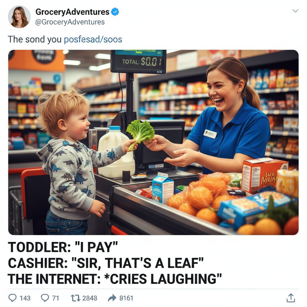 My toddler just tried to pay for groceries with a leaf. I'm not even mad, that's genius.