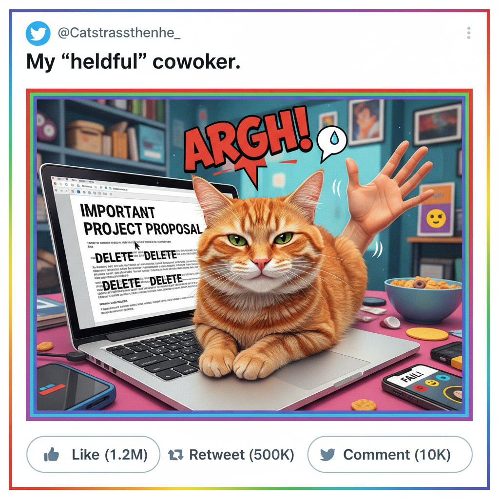 My 'co-worker' (my cat) just walked across my keyboard and deleted half my report. Fireable offense.