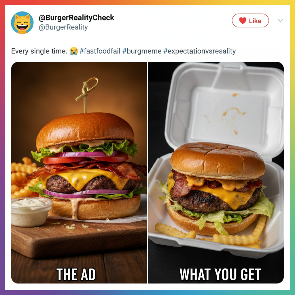 Ordered a gourmet burger. Got a sad patty floating in a sea of grease. 🫠