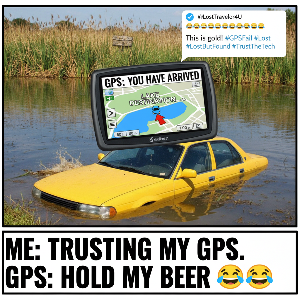 Road trip rule #1: Never trust the GPS when it says 'take a slight right into a lake'.