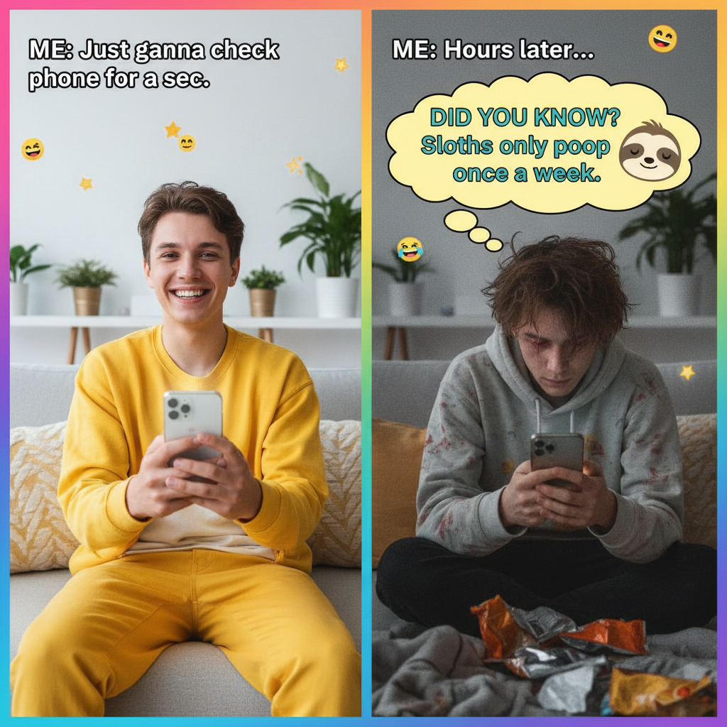 Me: 'Just gonna check Twitter for 5 mins.' *3 hours later* My brain: 'Did you know sloths can hold their breath for 40 m