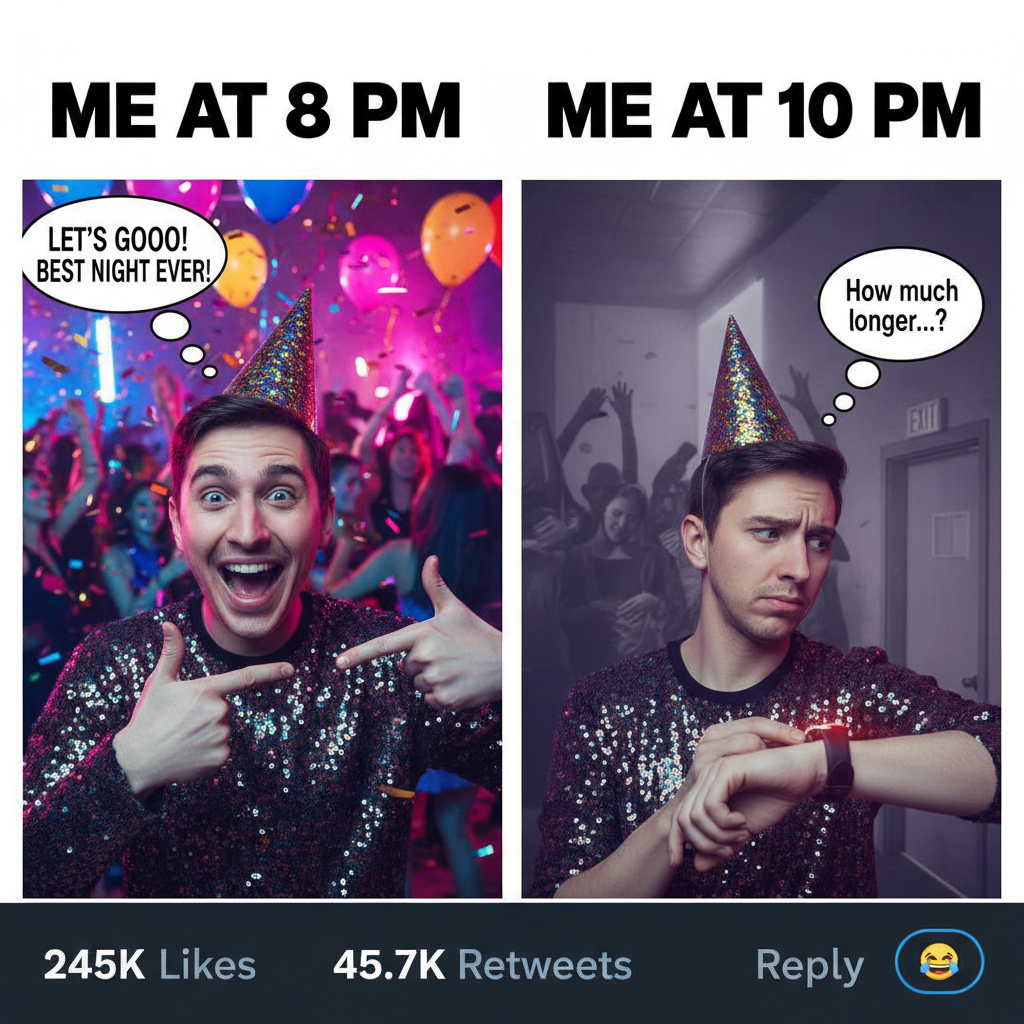 Extrovert: 'Let's go to that huge party!' Introvert: *already planning how to leave early*