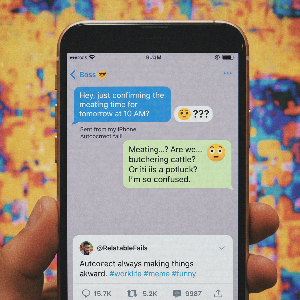 Autocorrect changed 'meeting' to 'meating'. My boss thinks I'm inviting him to a BBQ.