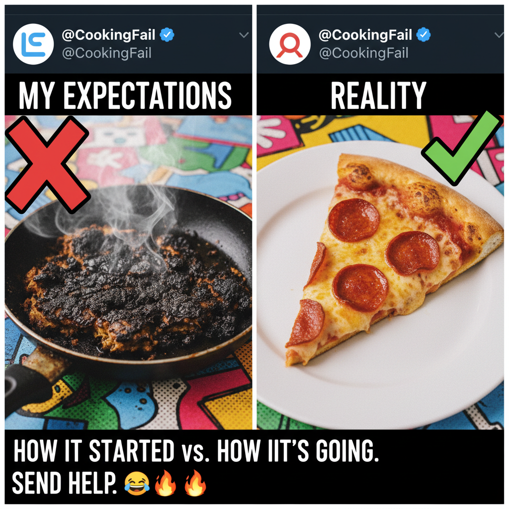 My 'gourmet' dinner turned into charcoal. Send help (and pizza). 💀 #CookingFail