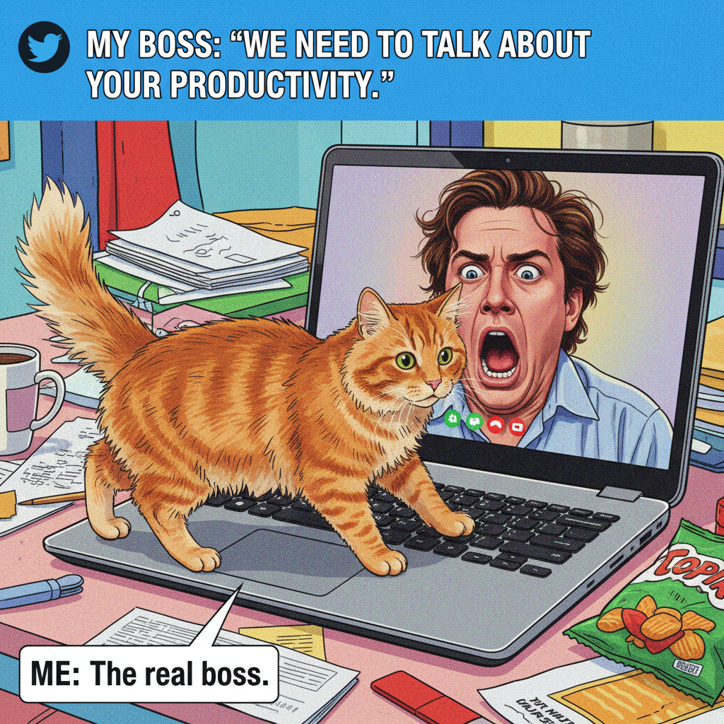 My cat just walked across my keyboard mid-presentation. My boss saw EVERYTHING. 🤦‍♀️