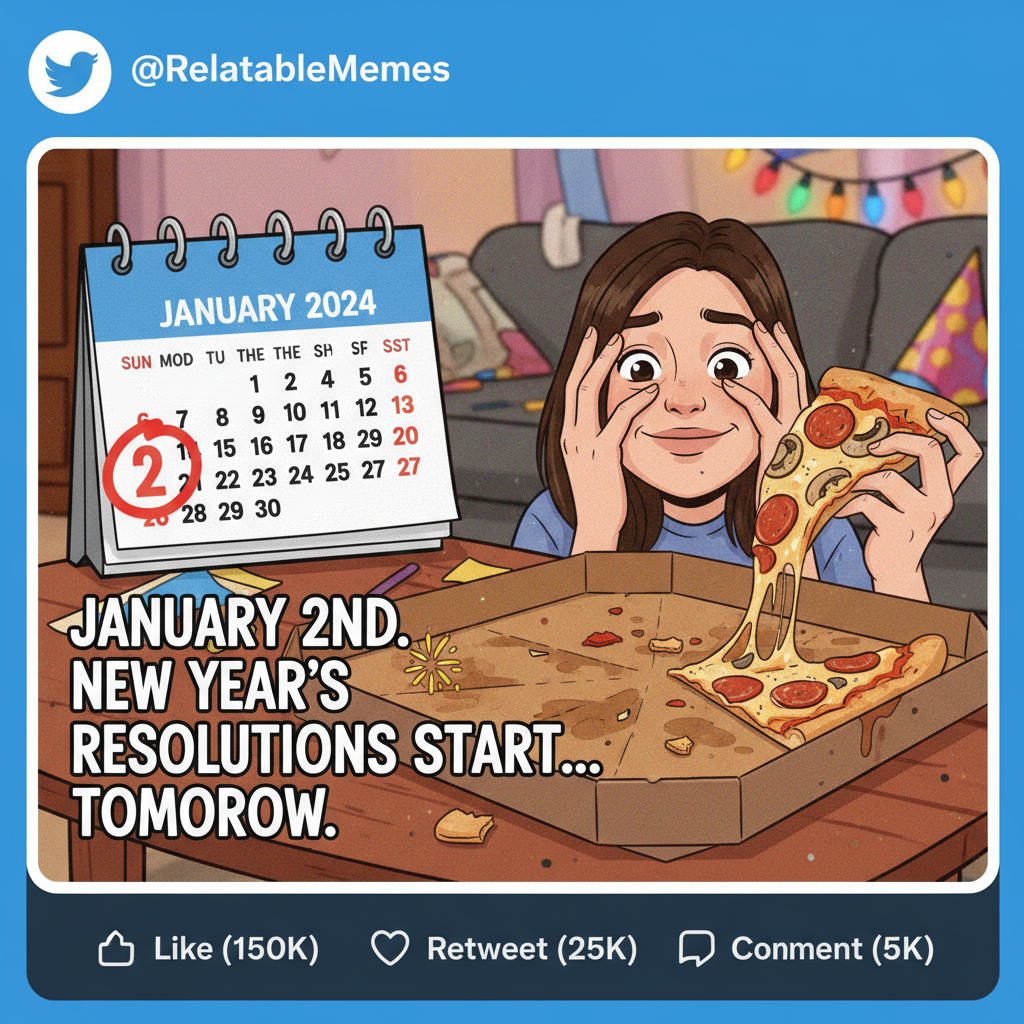 My New Year's resolution lasted until January 2nd. New record! 🎉 (It was 'eat less pizza')