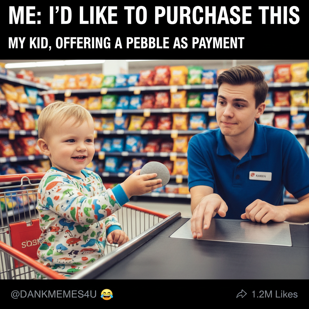 My toddler just tried to pay for groceries with a rock. Send help. #Parenting