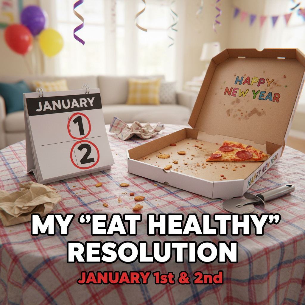 My New Year's resolution to 'eat healthier' lasted until January 2nd. Send pizza. #NYRFail