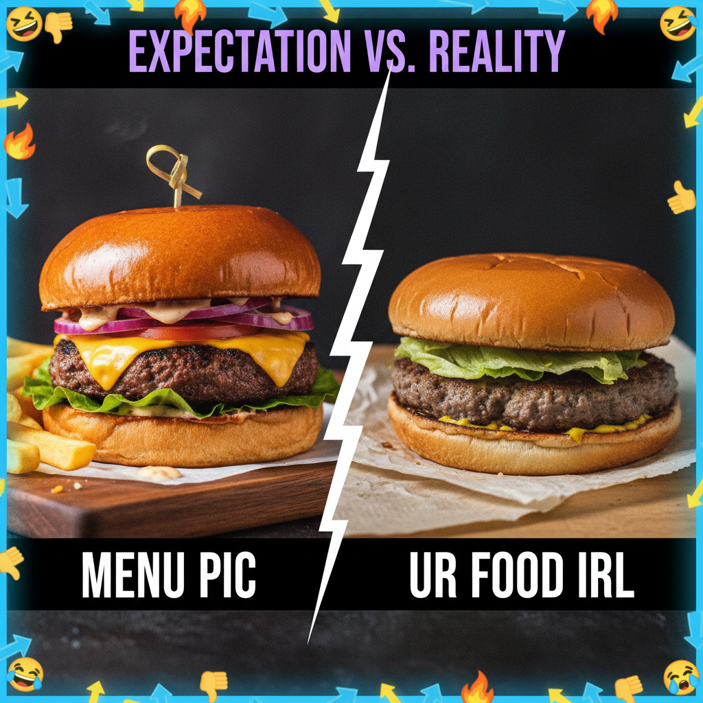 Ordered a gourmet burger, got a sad patty on a napkin. My soul is as deflated as that bun.