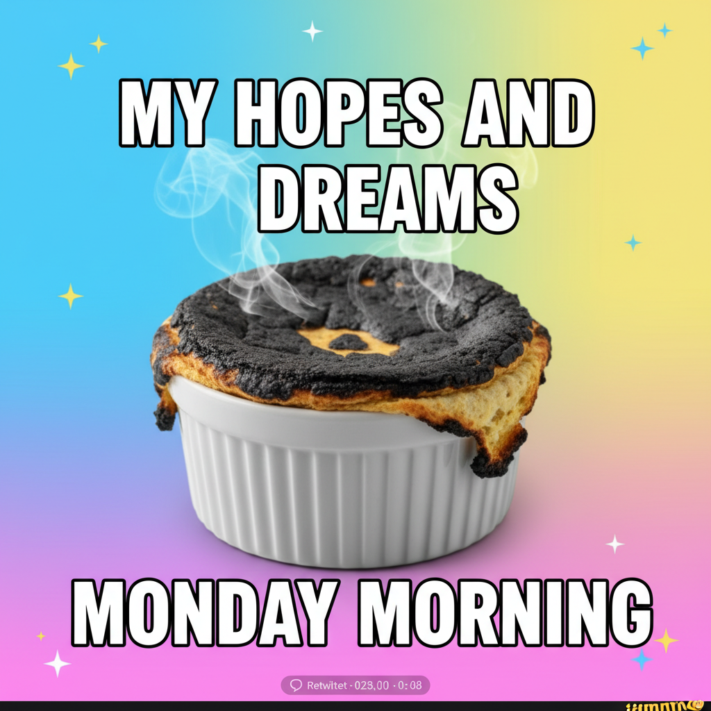 Tried to make a soufflé. Ended up with a burnt pancake. My kitchen is a warzone.