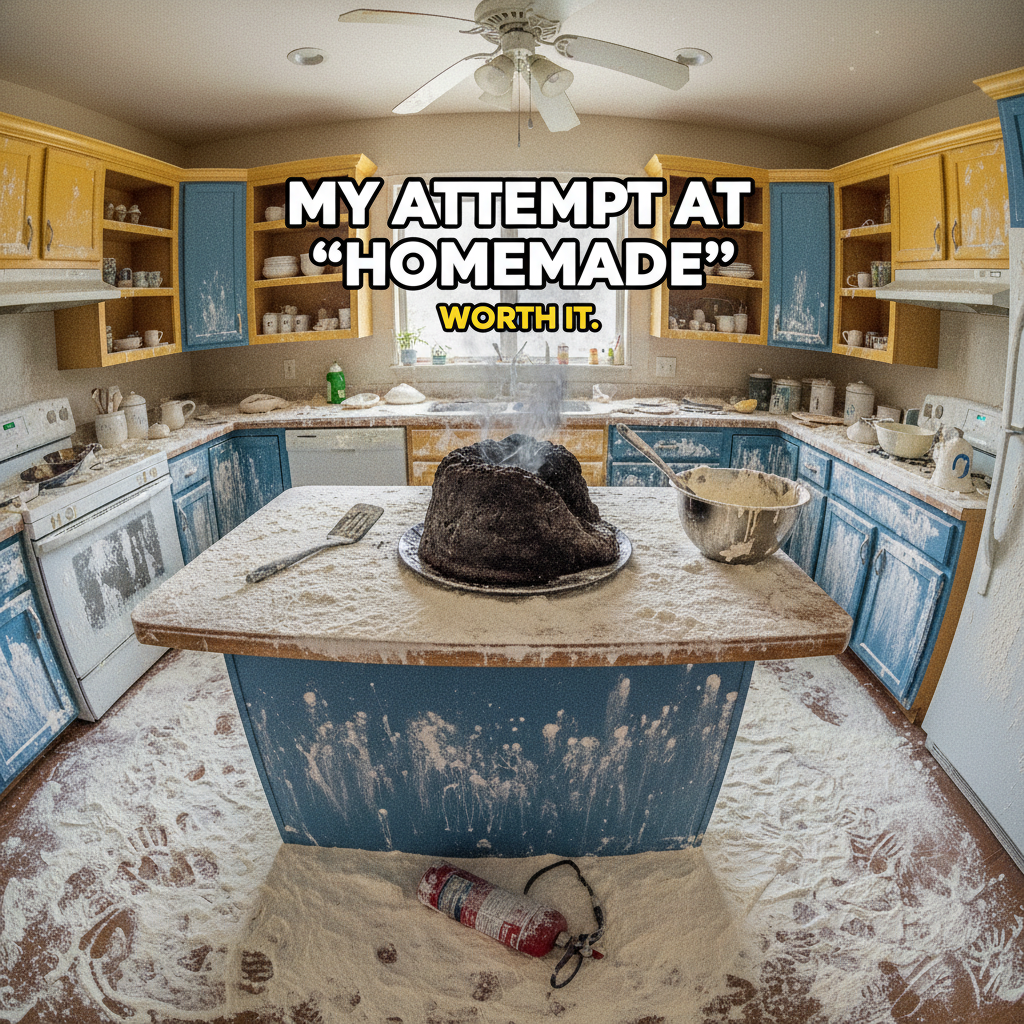 Attempted to make a 'simple' cake. Now my kitchen looks like a flour bomb exploded. Send help.