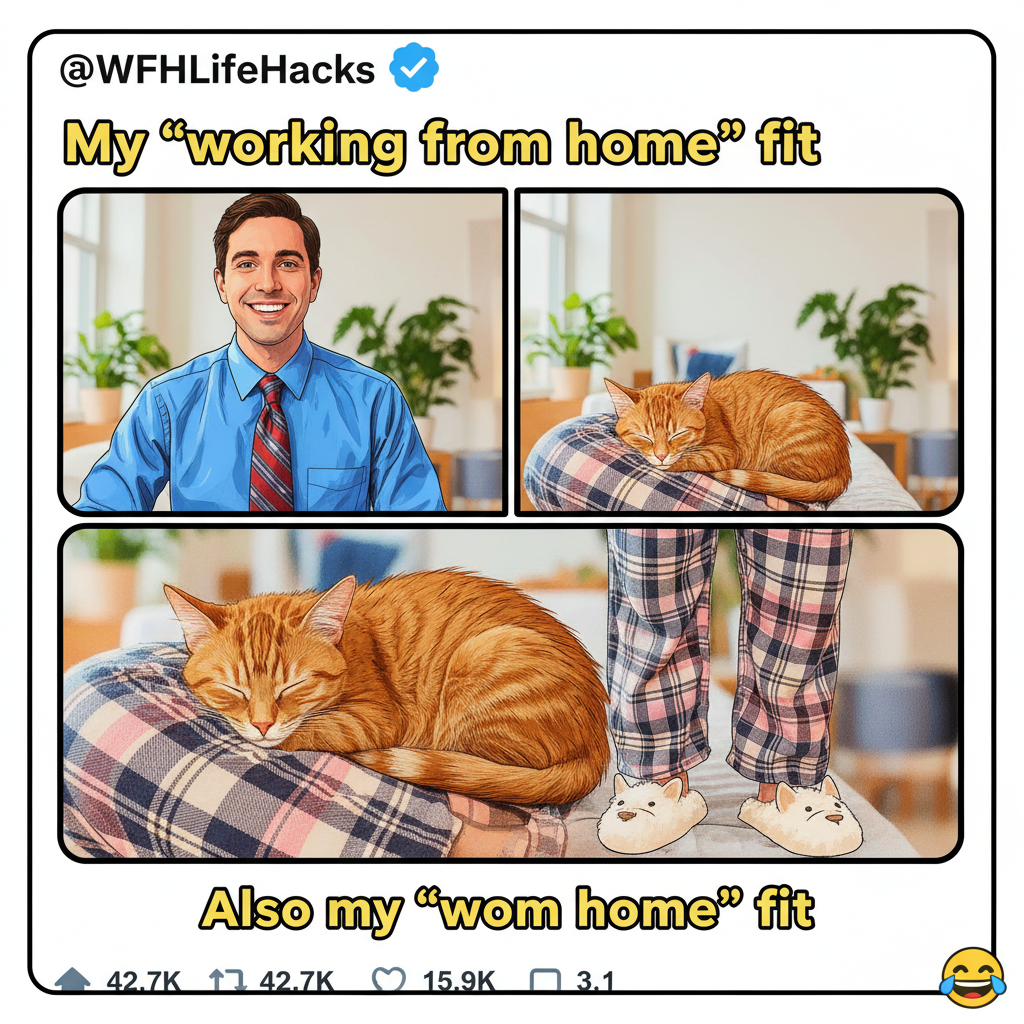 My 'professional' work from home outfit is business on top, pajamas on the bottom.