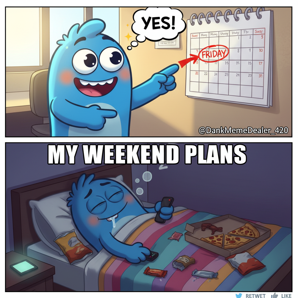 Friday night plans: Go out! Friday night reality: In bed by 9pm with snacks.