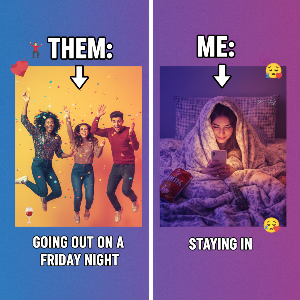 Extroverts: 'Let's go out!' Introverts: *already in bed by 8 PM, pretending to be asleep*