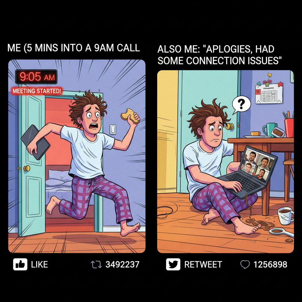 My 'commute' is 10 steps to the kitchen. Still arrive late to meetings sometimes.