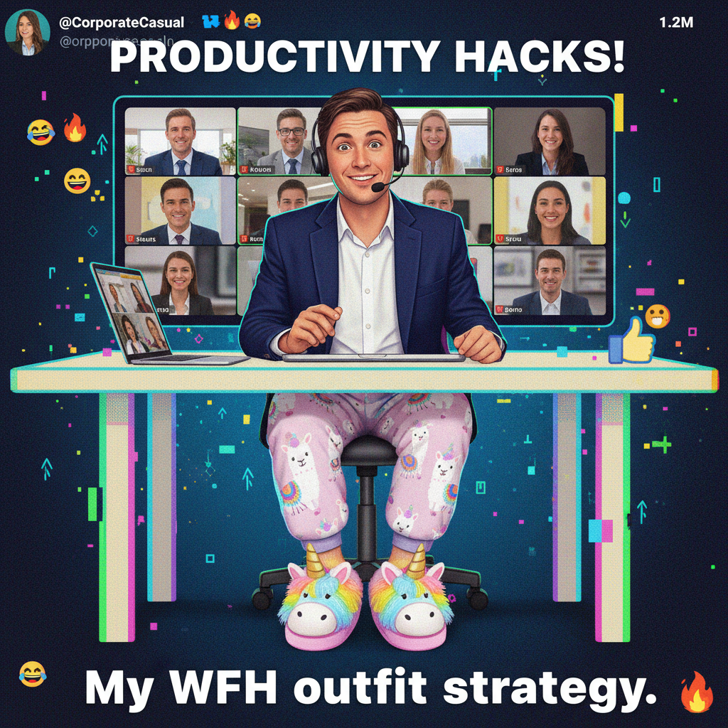 My 'office' attire is a blazer on top, pajama bottoms on the bottom. The WFH uniform.