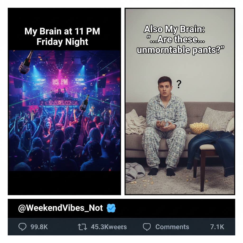 Friday night plans: clubbing. Friday night reality: debating if I should put on real pants.