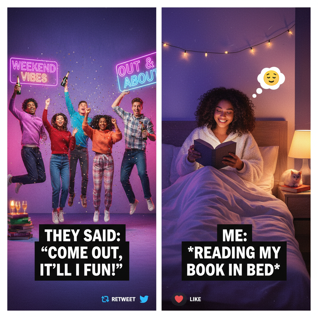 Extrovert: 'Let's go out!' Introvert: *already in bed by 8pm*.