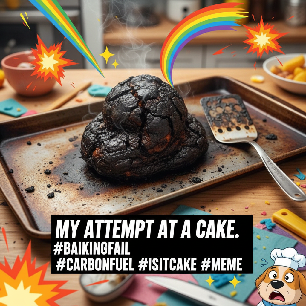 Attempted to bake a cake. Ended up with a charcoal briquette. Send condolences.