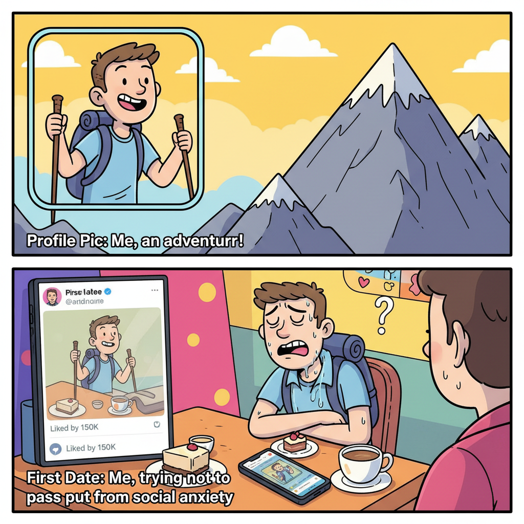 Dating app bio: 'I love adventure!' Me on the first date: *sweats nervously*