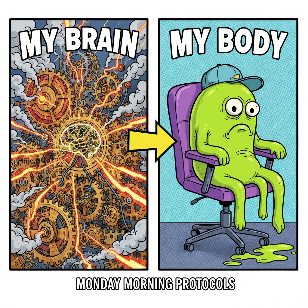 My brain trying to function on a Monday morning vs. my actual body