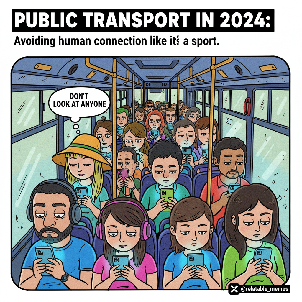 Public transport is just a social experiment in how long people can avoid eye contact.