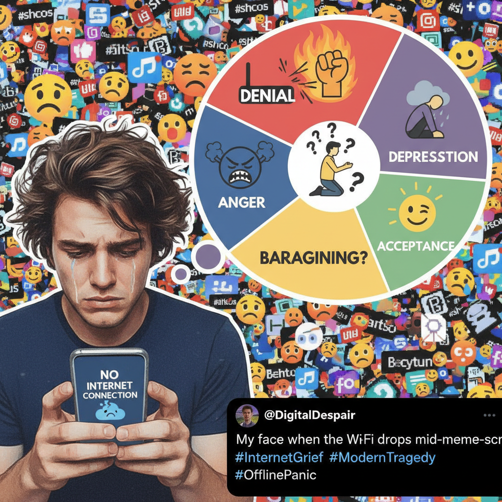 The five stages of grief when the WiFi goes down: Denial, Anger, Bargaining, Depression, Data Plan.