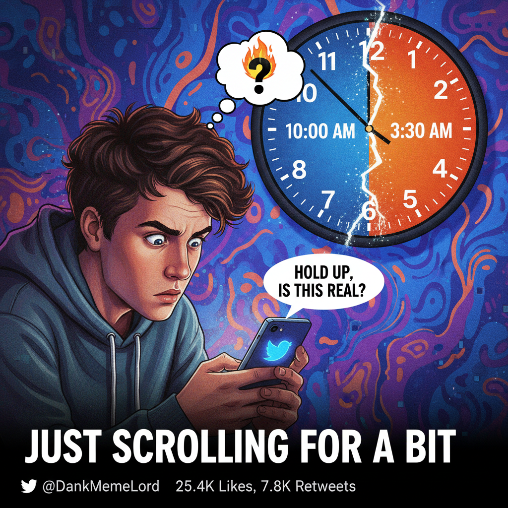 Me: 'I'll just check Twitter for 5 mins.' *2 hours later* 'Wait, what year is it?'