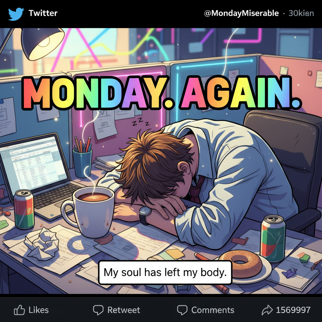 Monday morning: My brain is still in weekend mode, my body is in 'why are we doing this' mode.