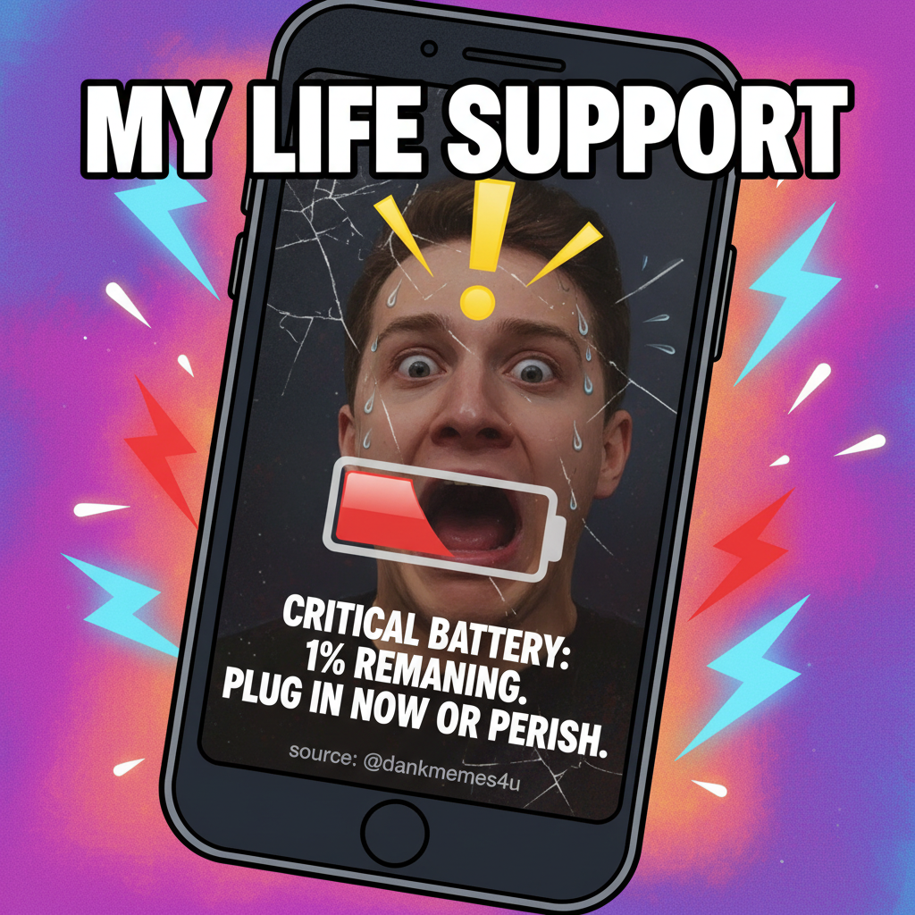 My phone battery is at 1%. My anxiety is at 1000%. Send help. #DigitalDetoxFail