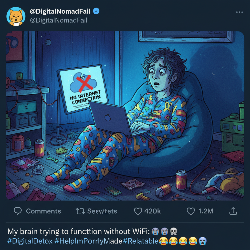 The wifi went down for 5 minutes. I've already questioned my life choices and learned a new language.