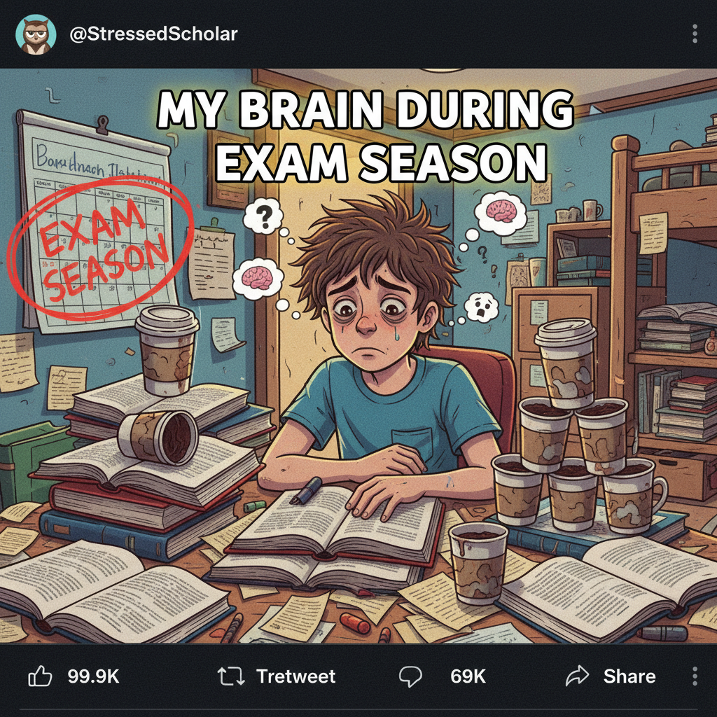Exam season is just 3 months of caffeine, panic, and questioning all my life choices.