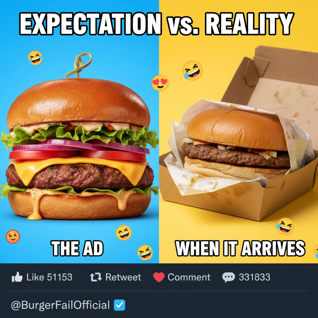 Ordered a gourmet burger, got a sad patty. My expectations were NOT managed.