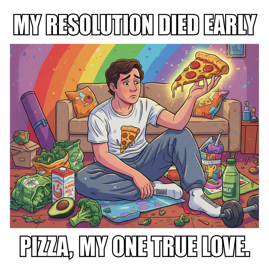 My New Year's resolution lasted 3 days. Send pizza.