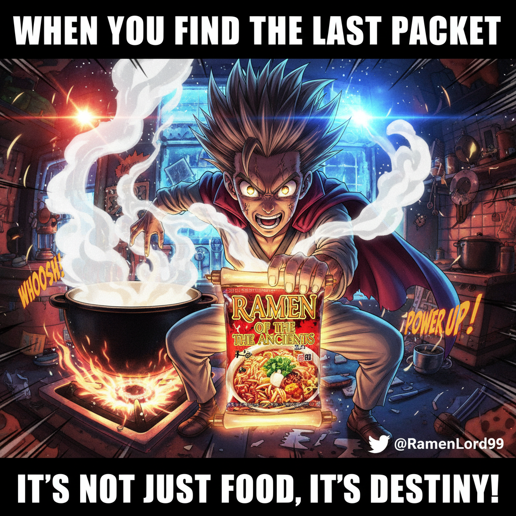 When the ramen packet says 'add boiling water' but you're an anime protagonist.