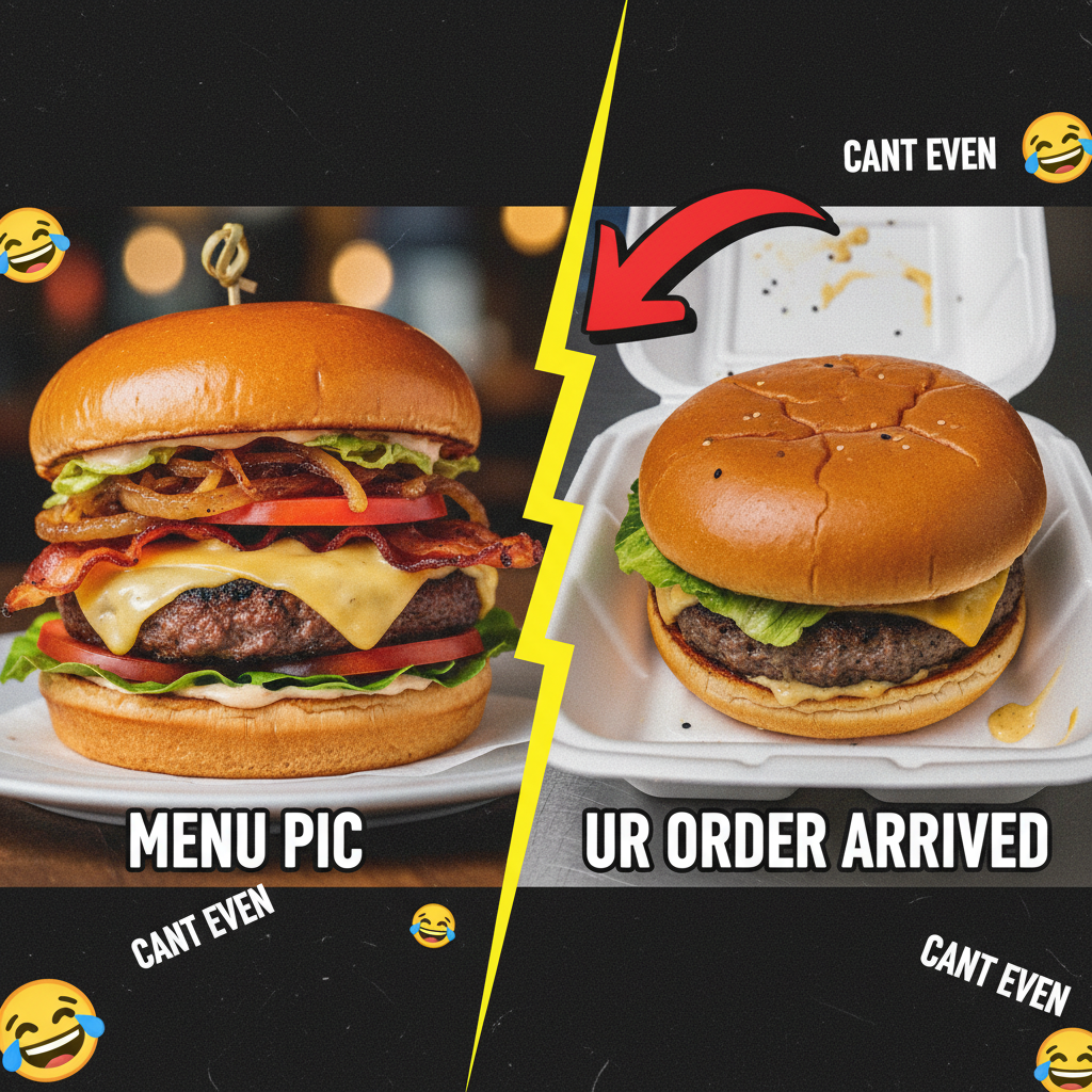 Ordered a gourmet burger, got a sad patty on a bun. Food delivery expectations vs reality is brutal.