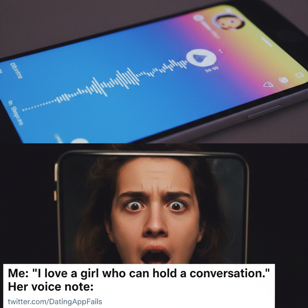 Matched with someone who sent a 10-minute voice note. I don't even listen to my own voicemails.