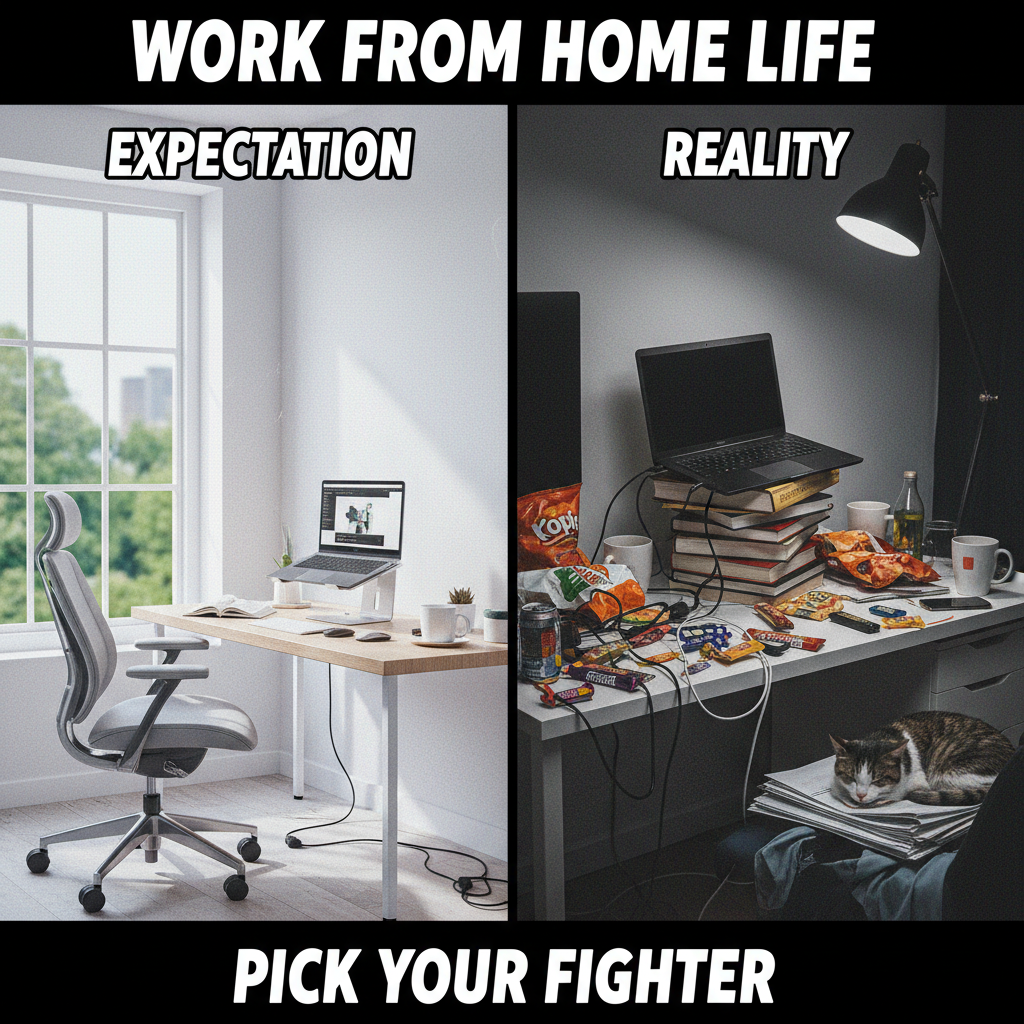 My 'professional' WFH setup vs. my actual WFH setup. One is a lie. #WFH