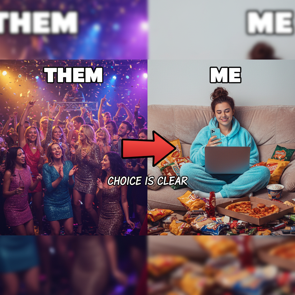 Friday night plans: wild party. Reality: PJs, snacks, and debating if I should shower.