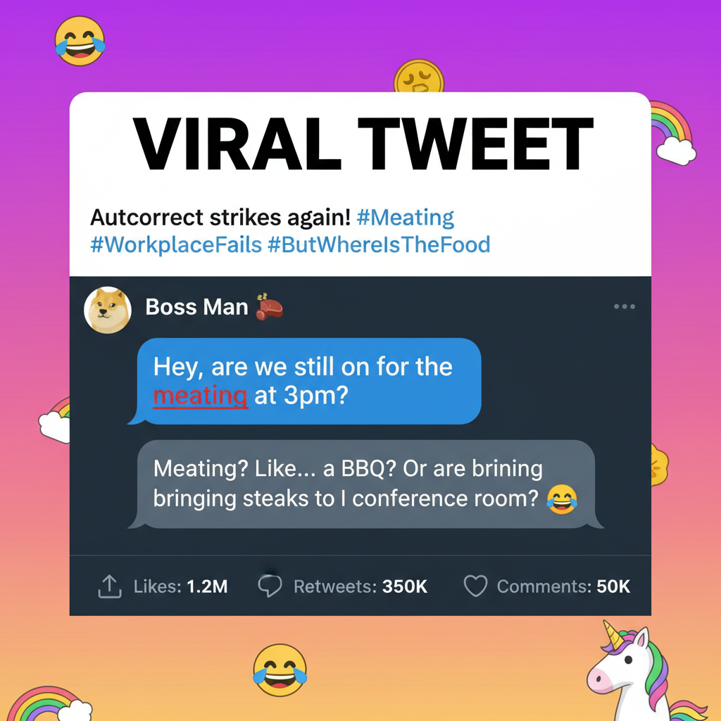 Autocorrect changed 'meeting' to 'meating'. My boss thinks I'm inviting them to a BBQ.