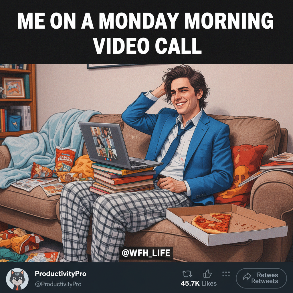 My 'home office' is just me on the couch with a laptop, pretending to be productive. #WFHLife